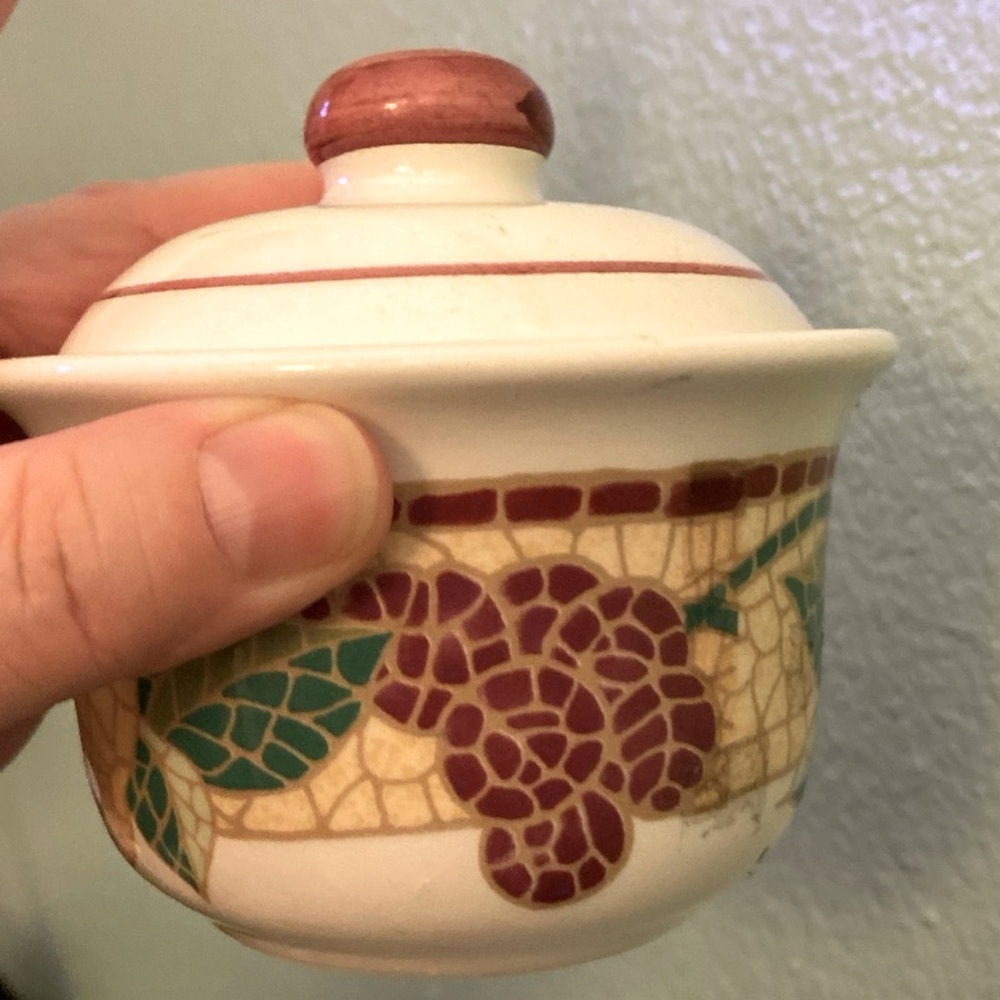 Pier 1 Mosaic Fruit Sugar bowl holder with lid made in Italy #1